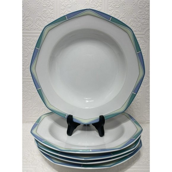 Christopher Stuart Acclaim Rim Soup Bowls 9.25" Lot of 5 Art Deco Style - Picture 1 of 9